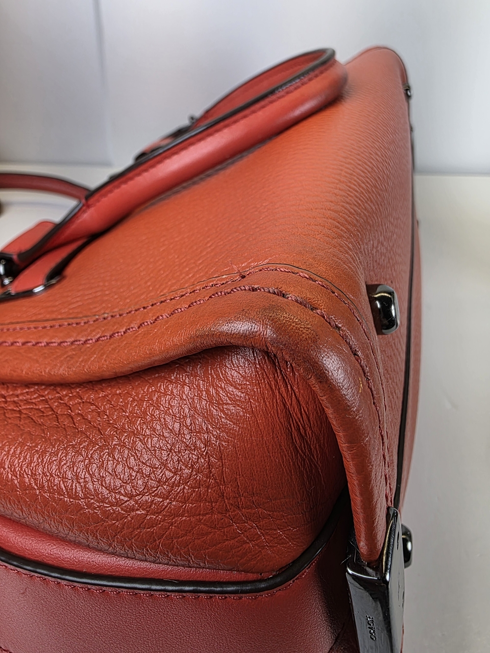Coach Swager 27 Red Orange Leather Satchel Handbag Crossbody Bag - Picture 15 of 16